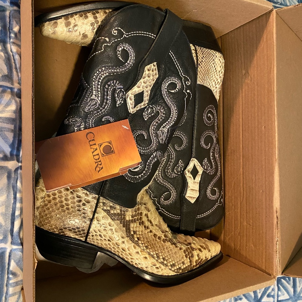 Cuadra Black and Real Phyton Cowboy Boots